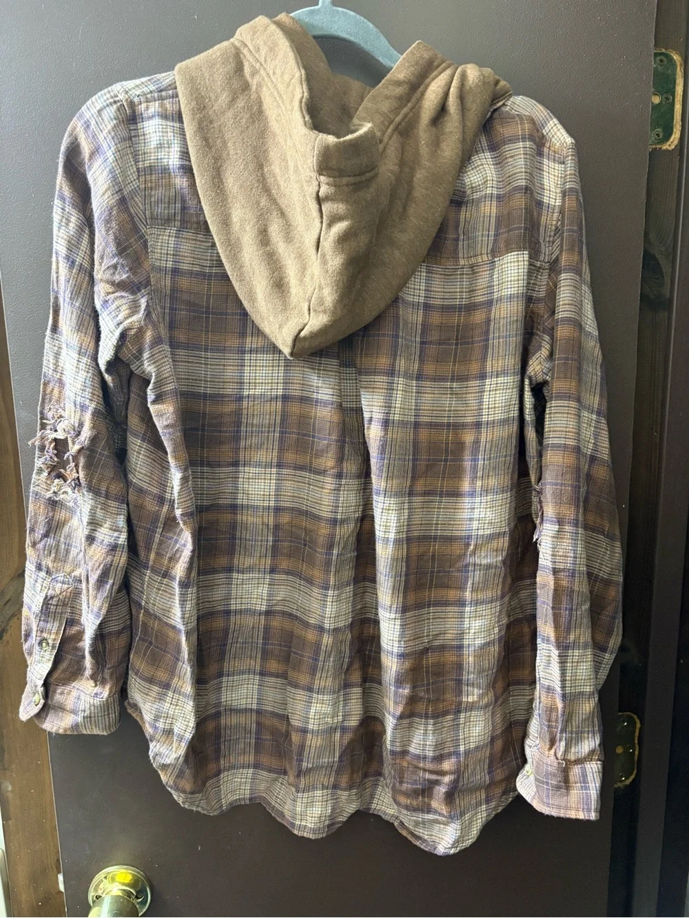 American Eagle Outfitters Brown Plaid Hooded Flannel Shirt